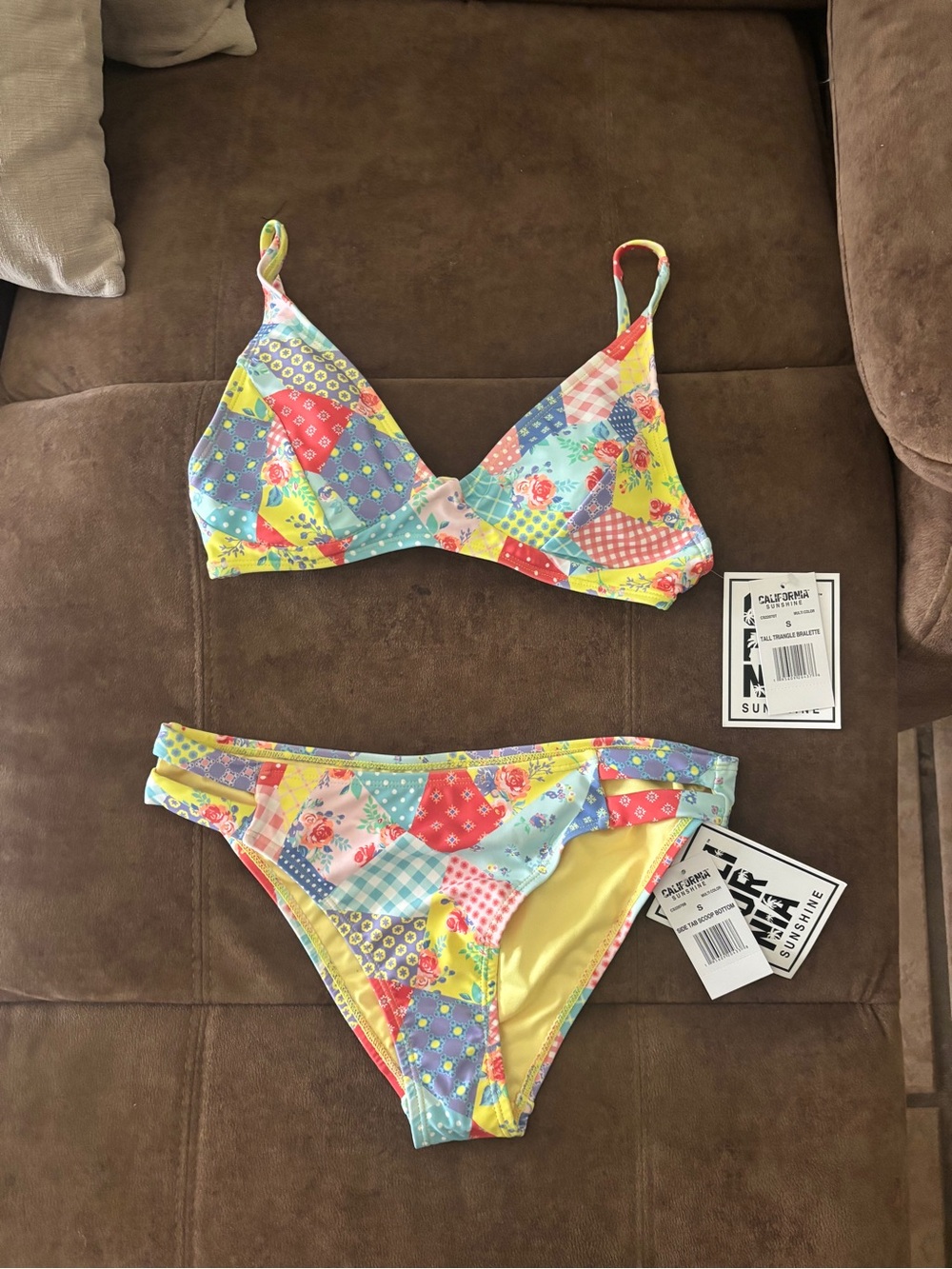 California Waves Patchwork Floral Bikini in Yellow, Blue, Red, Pink